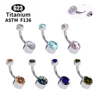 G23 TItanium 5A Round Zircon CZ Belly Button Ring Body Jewelry Internal Threaded Bezel Set