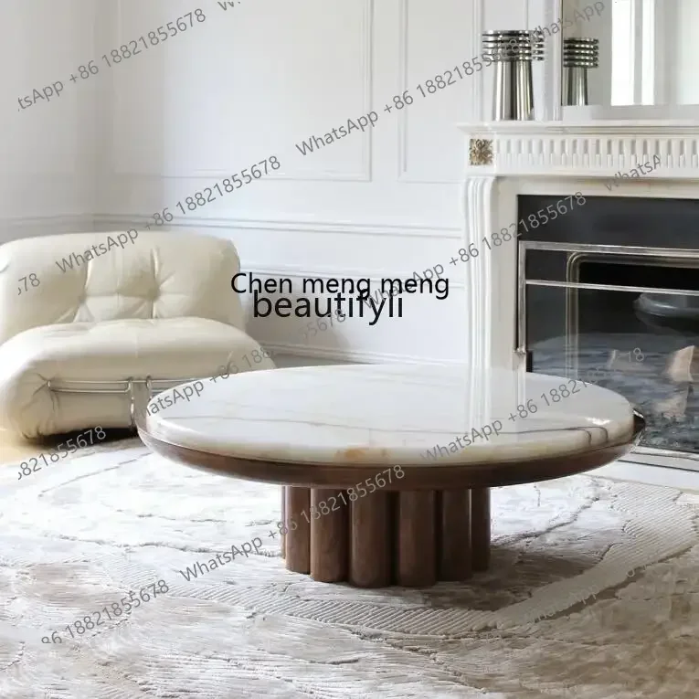 

xzCream style modern marble walnut coffee table villa log Italian minimalist coffee table