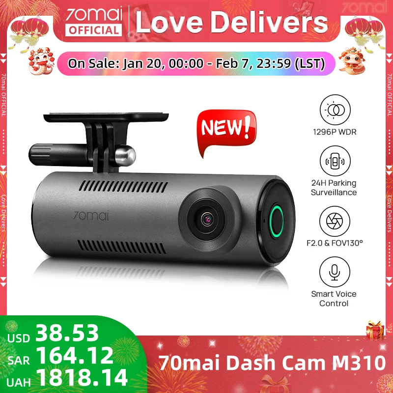 【New】70mai Dash Cam M310 1296P Resolution 130°FOV Smart Voice Control Support 24H Parking Guard Night Vision 70mai M310 Car DVR