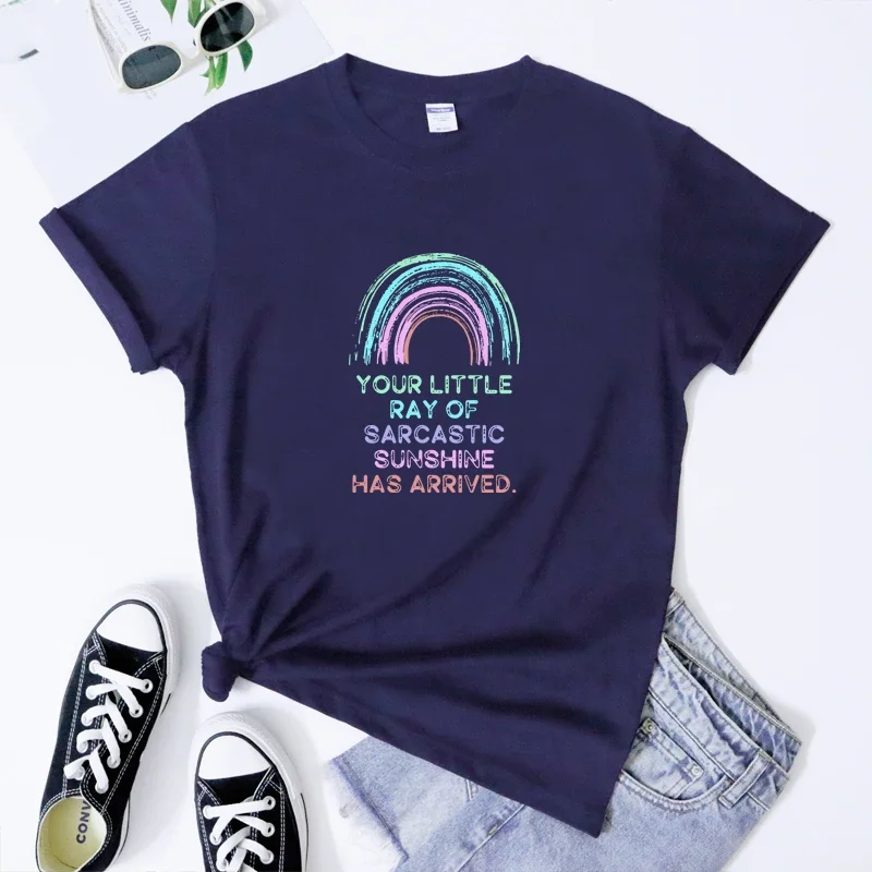 Your Little Ray Of Sarcastic Sunshine Has Arrived Tee Shirt Women Vintage Boho Rainbow Inspirational T-shirt