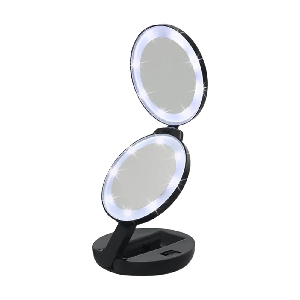1Pcs Folding Makeup Mirror Black Compact Double-Sided LED Magnifying Pocket Travel Mini Foldable Mirror