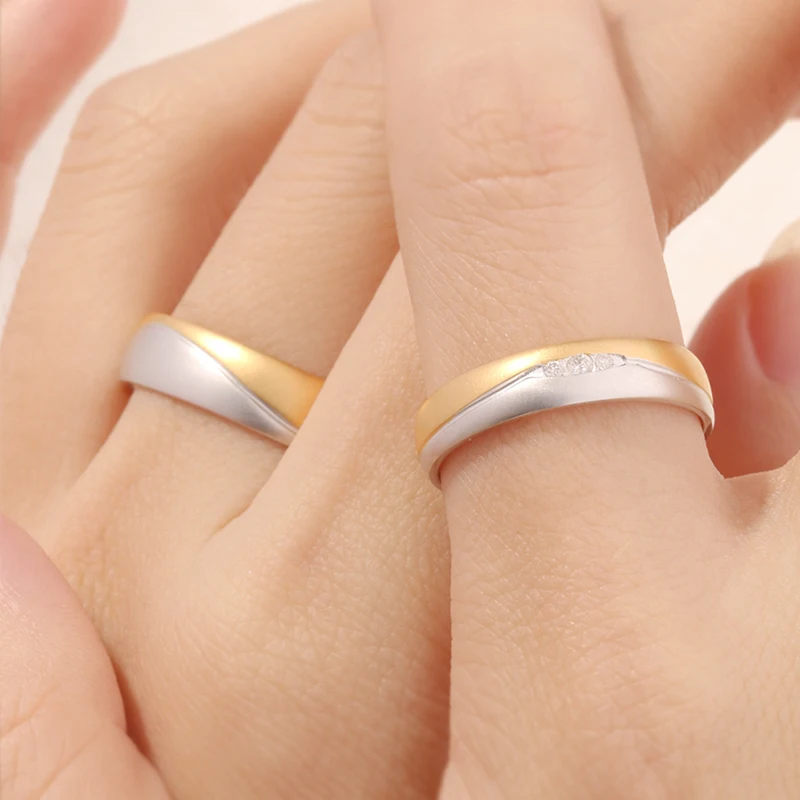 Elegant Dual-Tone Natural/Lab Diamond Wedding Band Set Crafted from 18K/14K/9K Gold & PT950, Anniversary Couple Rings