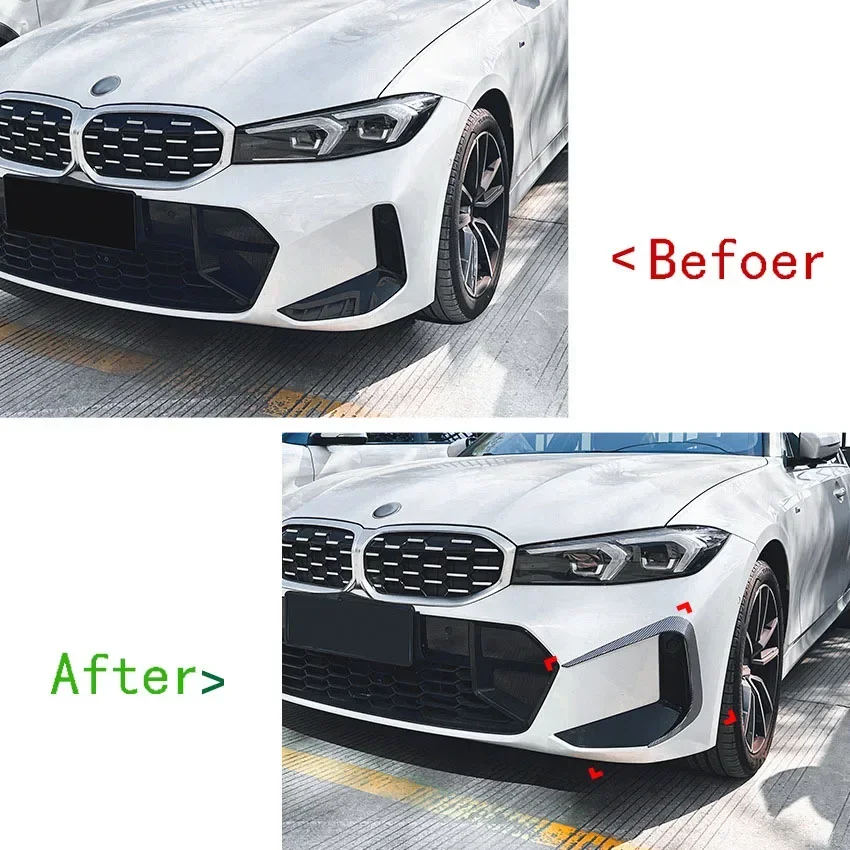 Car Front Bumper Splitter Side Spoiler Air Vent Body Kits Trim ABS Black For BMW 3 Series G20 G21 320 325 330 LCI M Sport 2023+