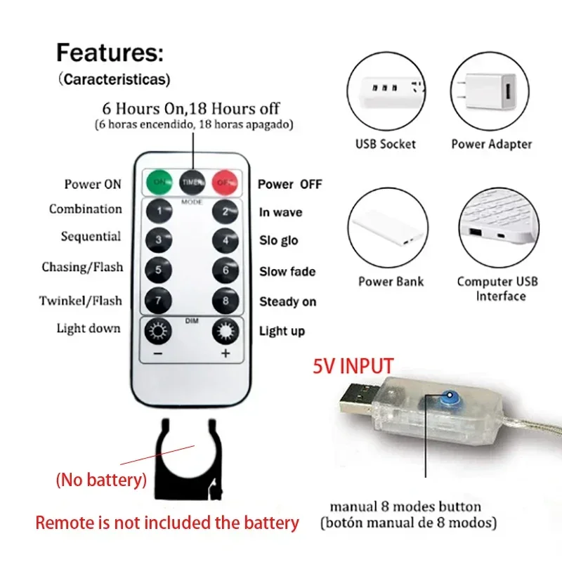 3m 4m 6m luz do feriado ao ar livre decoração de festa 8 modo luz de fadas casamento usb led cortina luzes da corda quarto luz natal