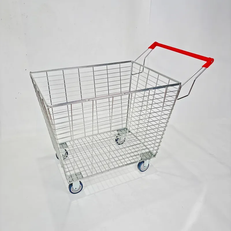 Square platform trolley with high handle for workshop, factory and logistics applications