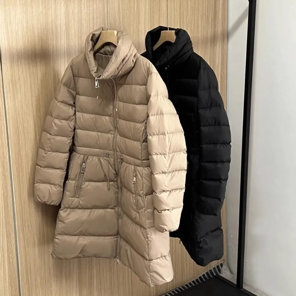 White Duck Down Jacket Women 2024 New Winter Fashion Casual European Classic Warm Slim Office Lady Stand Collar Down Coat Female