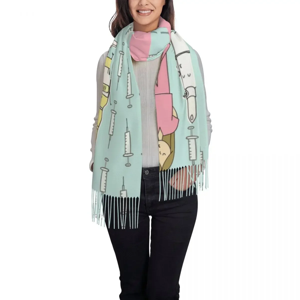 Customized Printed Cartoon Ladies Nurse Doctor Printed Scarf Women Men Winter Warm Scarves Shawls Wraps