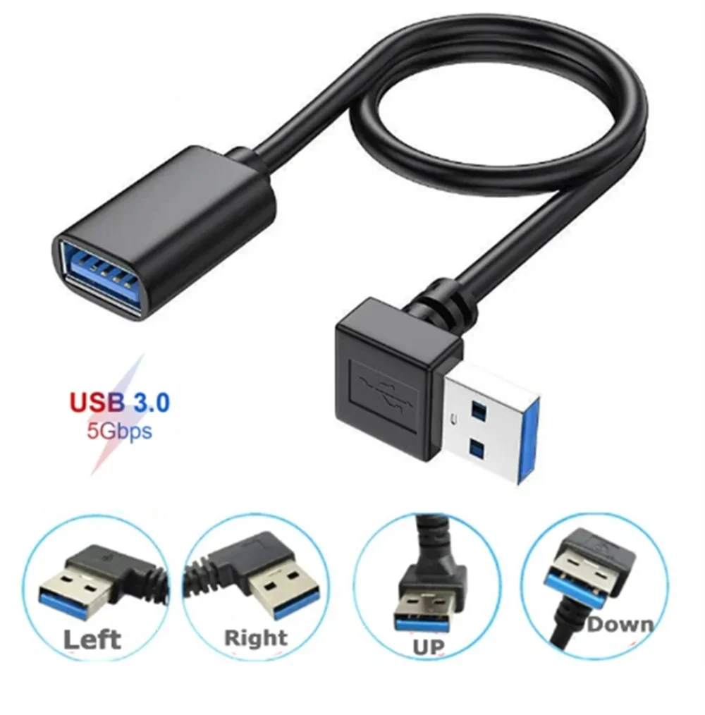 0.3m 0.5m USB 3.0 Extension Cable Up Down Left Right Angle 90 Degree Male to Female Super Speed 5Gbps Data Sync Charging