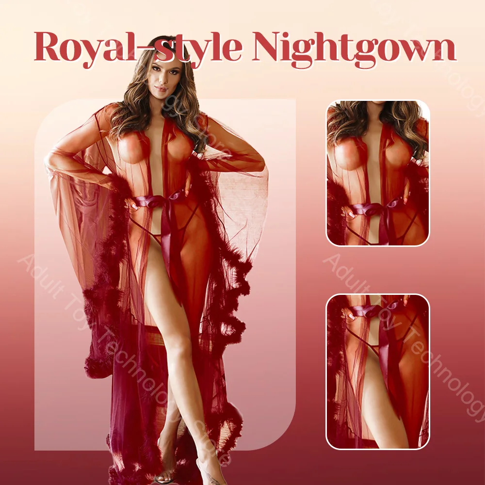 Women's Royal-style Nightgown, Lace Sexy Lingerie, Long Sleeve Sheer Lace Princess Nightgown Female Open Front Babydoll Lingerie
