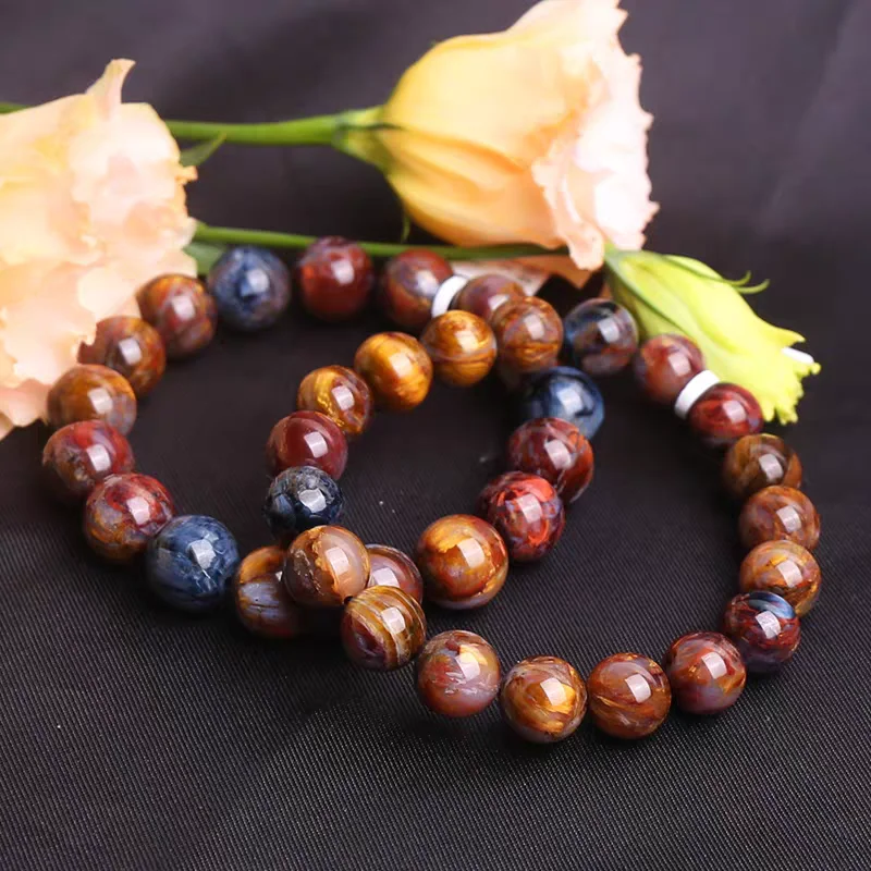 

Namibia NaturalBlue Pietersite Bracelet Round Beads Jewelry Fire Colorful Pietersite Stone Beads AAAAAA