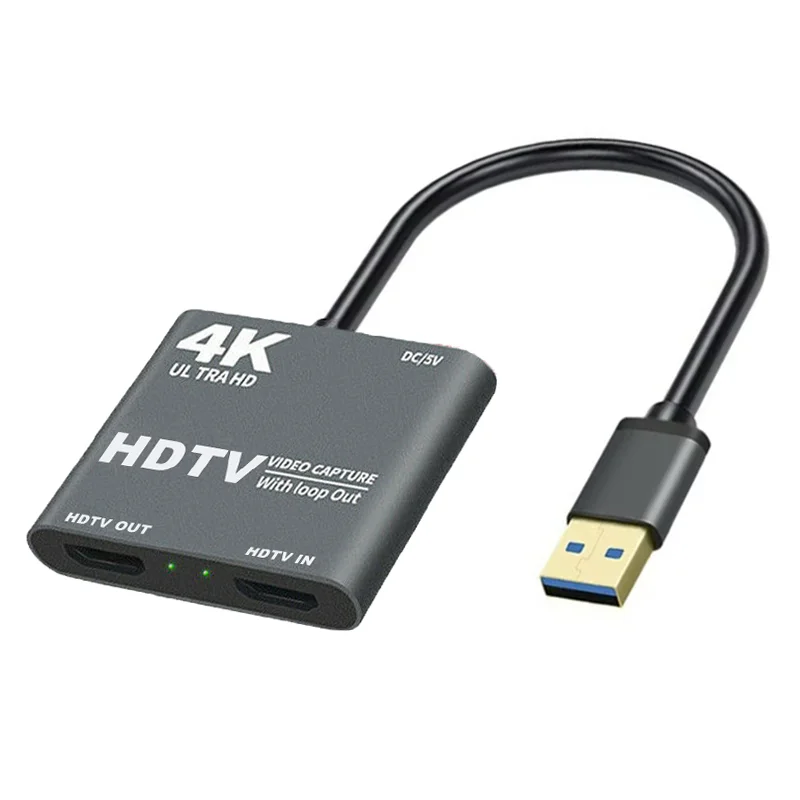 

4K HDMI-compatible to USB 3.0 Capture Card with Loop Out 1080P@60Hz Video Audio Grabber Box for Computer Camera Live Streaming