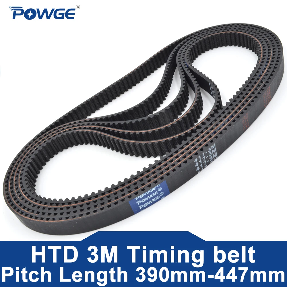 POWGE HTD 3M Timing belt Lp=390 393 396 399 402 405 408 411 414 417 420 423 426 429 432 435 438 441 444 447 Width 6-30mm  Rubber