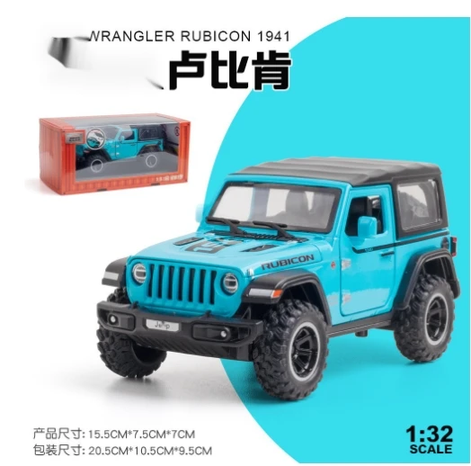 1:32 Jeep Wrangler Rubicon 1941 Off-Road Diecast Metal Alloy Model car Pull Back Sound Light Car Children Gift Collection A417