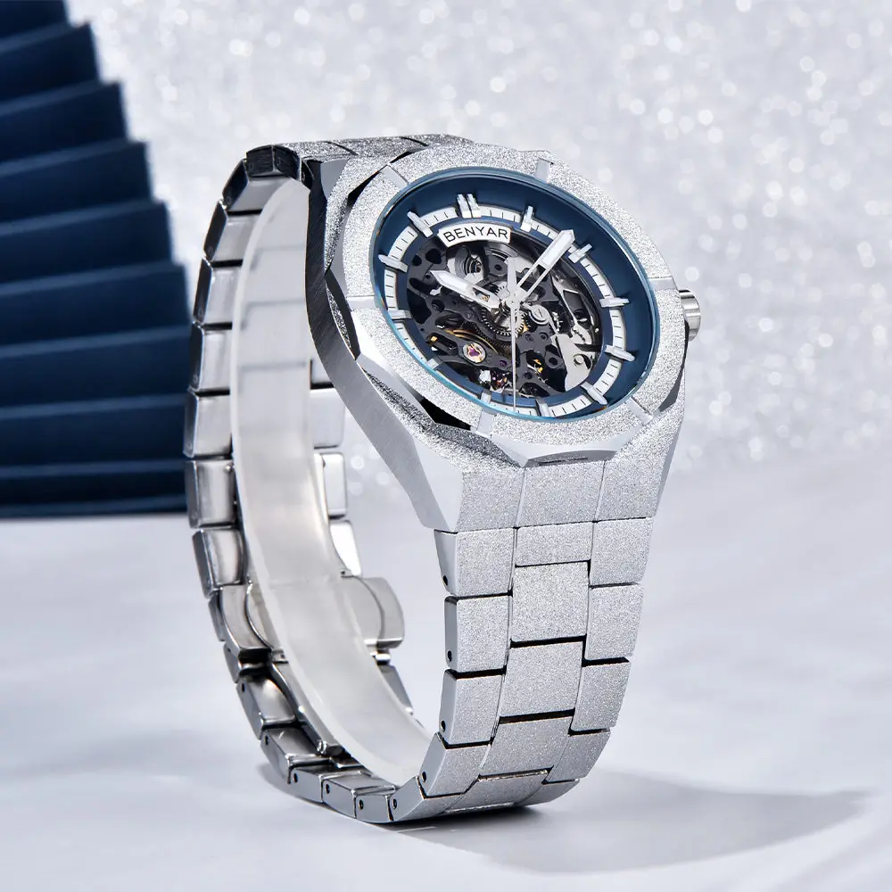 2025 BNEYAR Neue 41 mm Herrenuhr, Edelstahl, Sternenhimmel-Armband, 30 m wasserdicht, automatische mechanische Herrenuhr