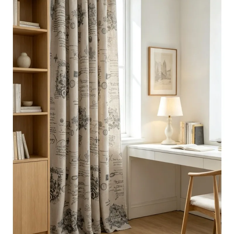 Modern Nordic Roman Printed Cotton and Linen Curtains Living Room Bedroom Balcony Curtains