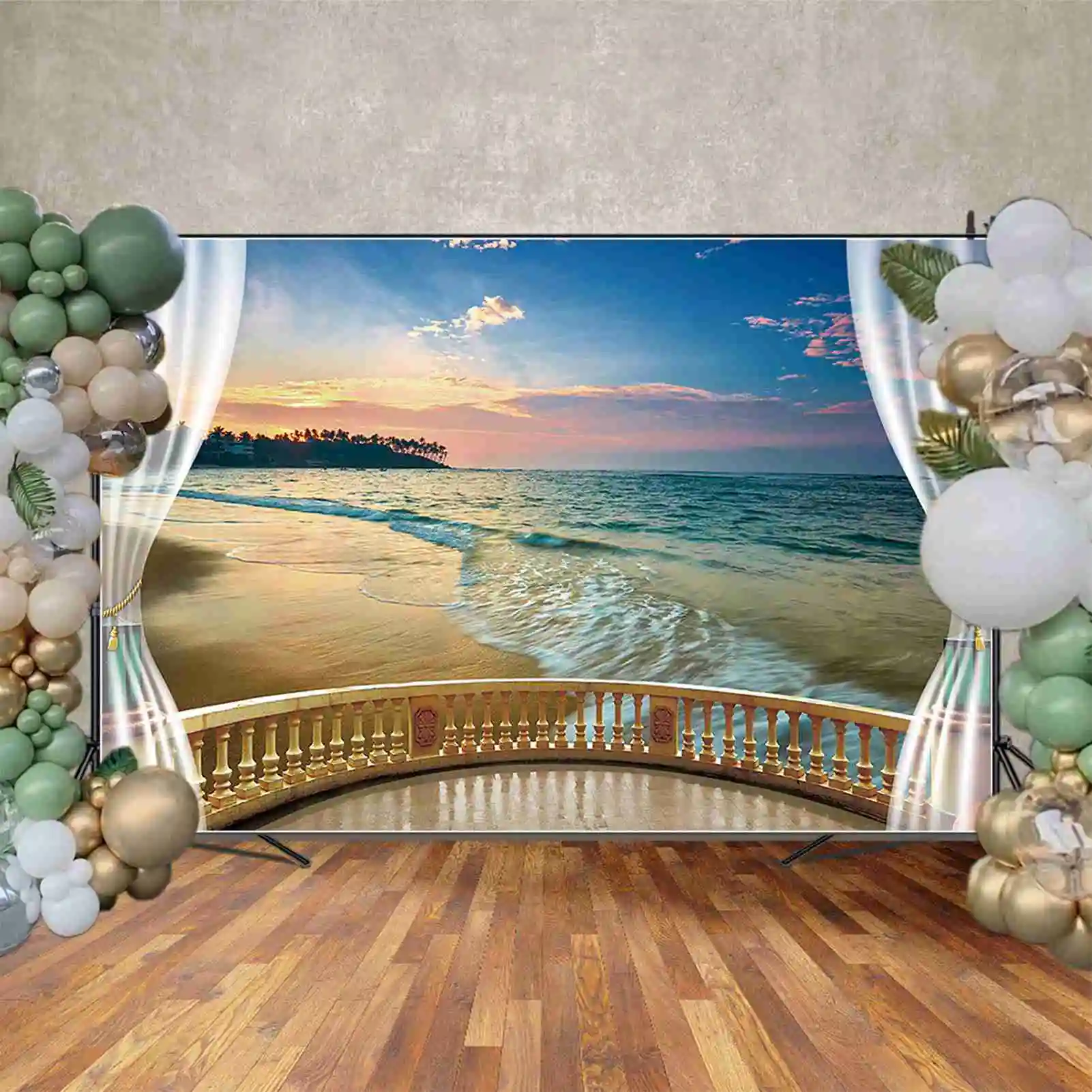 MOON.QG-Pôr do sol nuvens ondas de fundo para homens, praia e férias, cortina branca, oceano e beira-mar, festa personalizada fotocall suprimentos