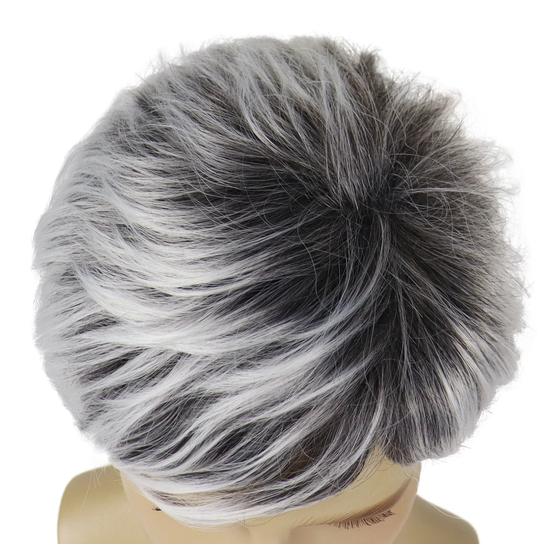 Synthetic Hair Wigs Short Haircuts Men Mix Grey Wig with Bangs Blanche Wig Older Man Cosplay Costume Wigs Ombre Gray Wig Male