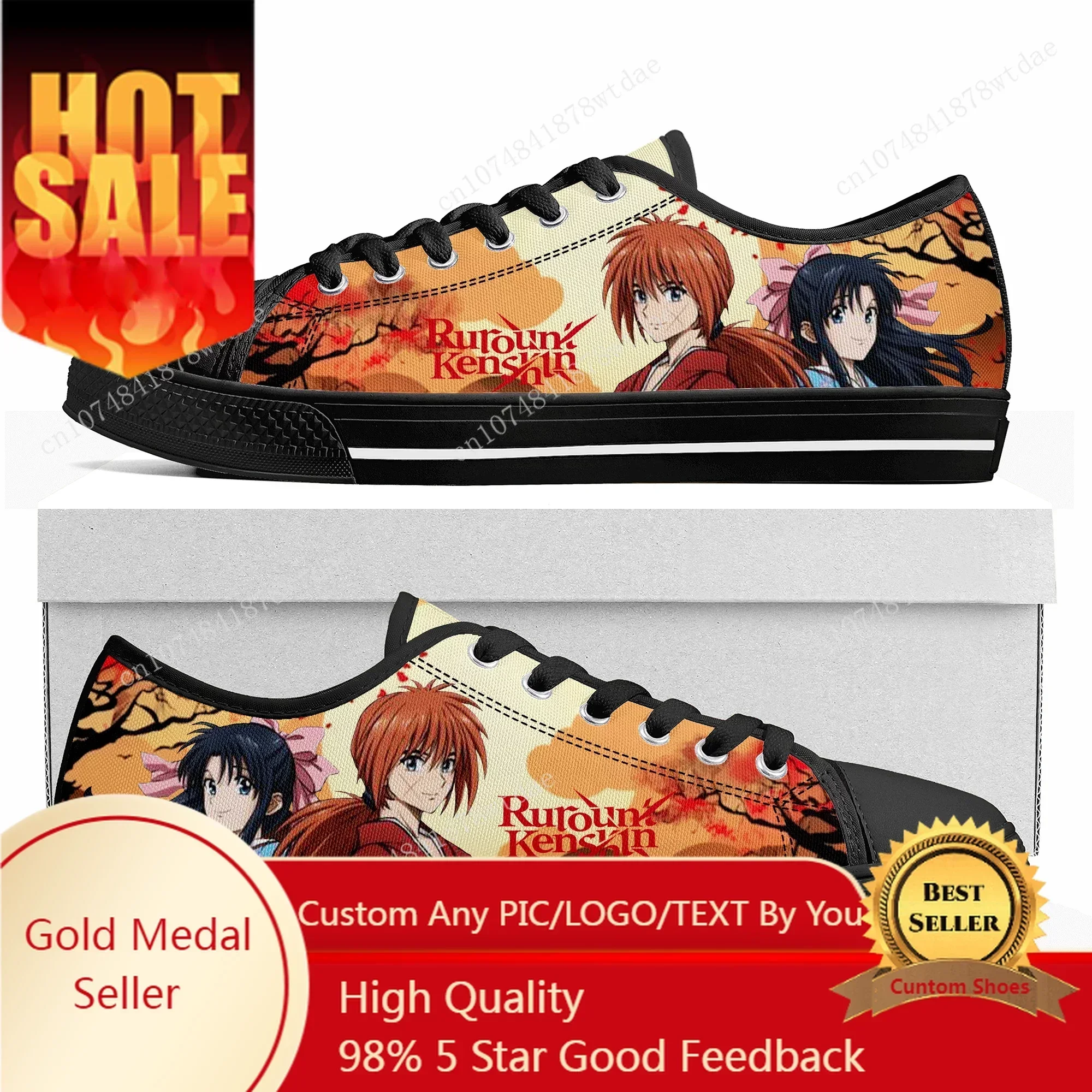 Rurouni Kenshin Himura Low Top Sneakers Womens Mens High Quality Canvas Sneaker Casual Anime Cartoon Customize Shoes