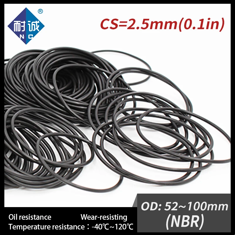 

10 PCS / Lot Nitrile Rubber Black NBR CS 2.5mm OD 52/55/60/62/65/70/75/80/85/90/95/100*2.5mm O Ring Gasket Oil Waterproof