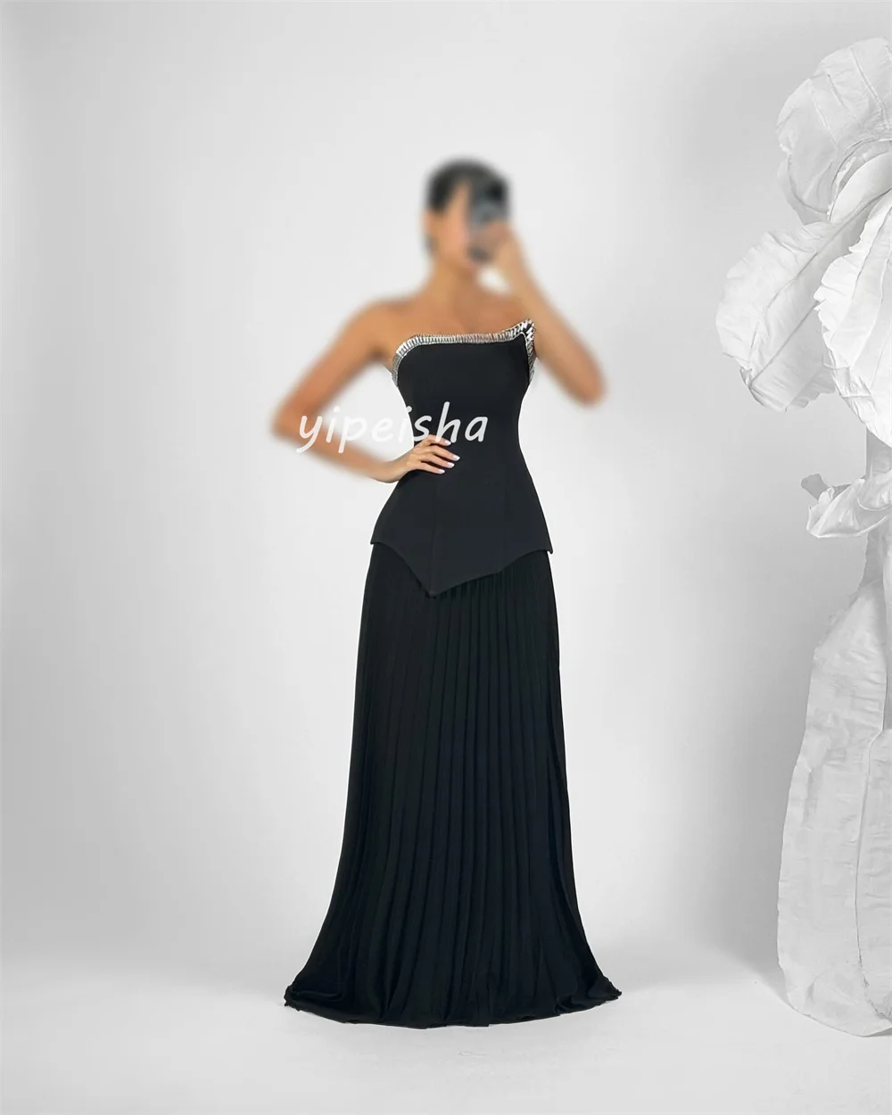 Abiti lunghi senza spalline a trapezio con strass drappeggiati in jersey abbinato in stile cinese personalizzato Abiti per occasioni su misura Moda