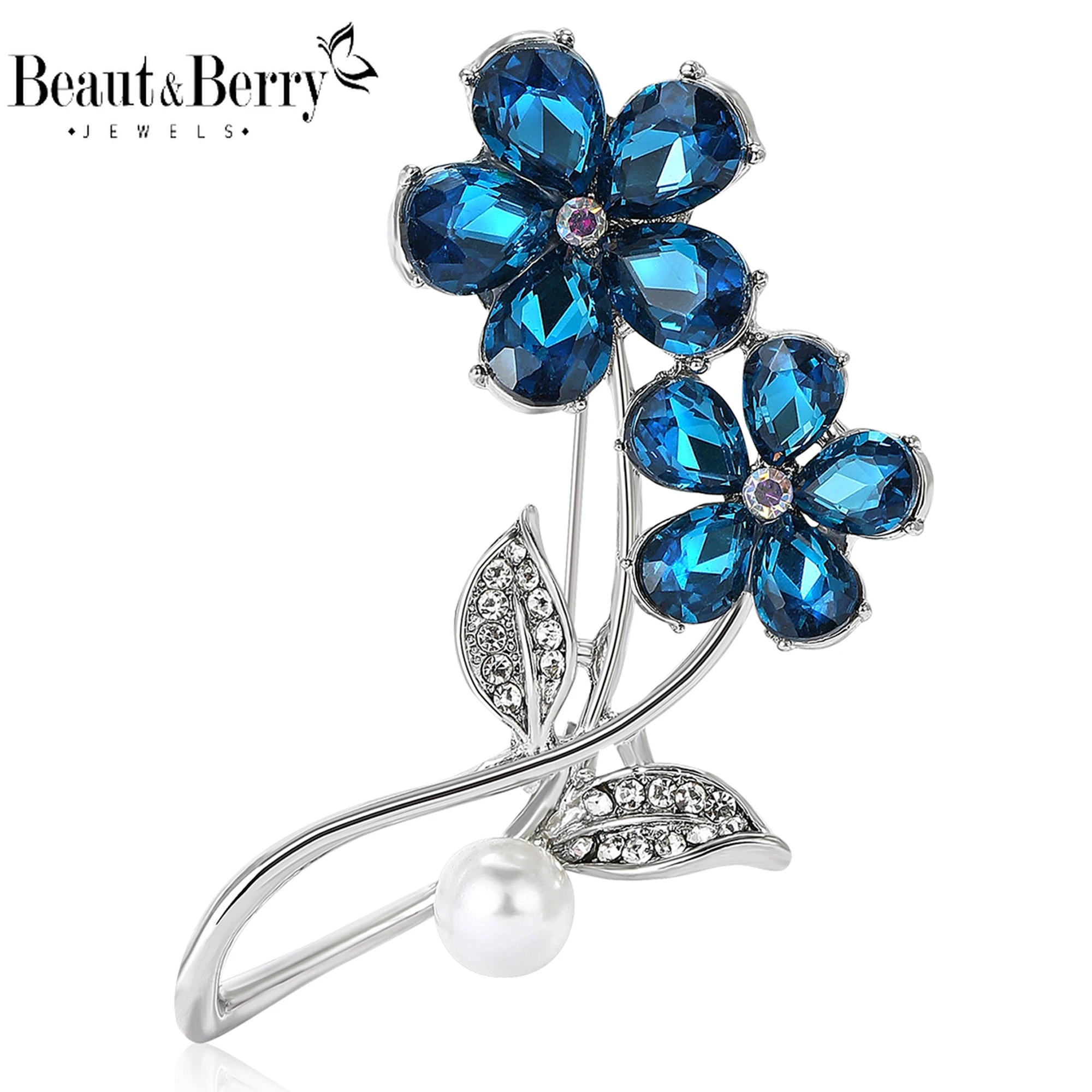 Beaut&Berry Luxury Double Crystal Flower Brooches for Women Unisex Plant Pins Friends Party Gifts Banquet Jewellery Accessories