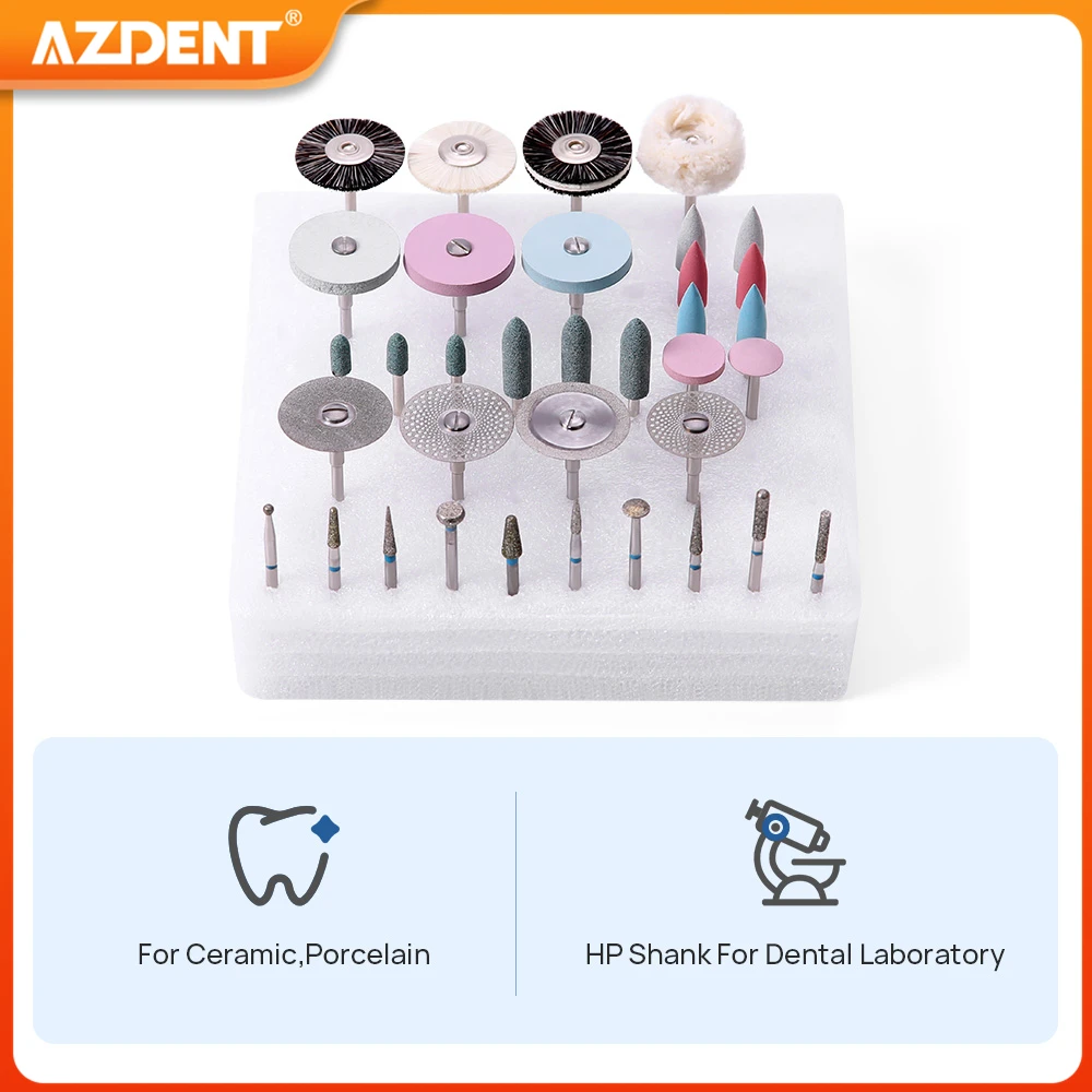 35 sztuk laboratorium dentystyczne HP zestaw do polerowania AZDENT niska prędkość polerka szczotki wiertła tarcze szczotki do szlifowania ceramiki