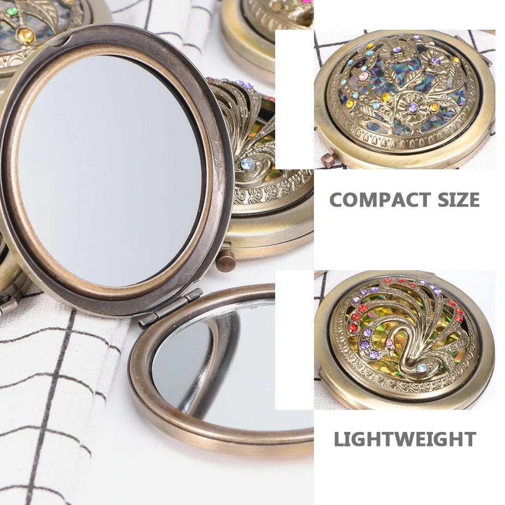 

2 Pcs Retro Vanity Mirror Outdoor Makeup Portable Foldable Hand-held Women Small Double-side Travel Pocket Carry