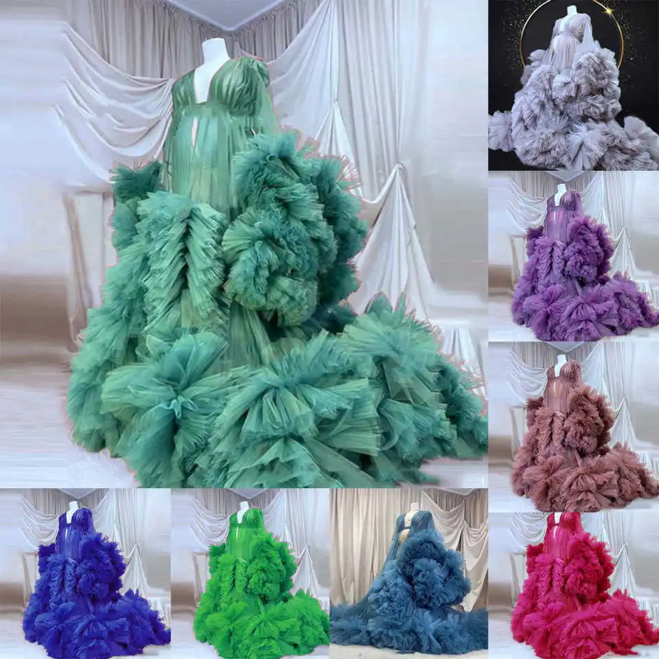 

Graceful Dresses Women Robe Any Color Long Sleeve Ruffles Maternity Dressing Shower Gown for Photography Bata de baño Customized