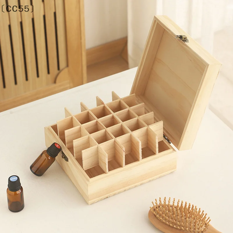 〔CC55〕12/25 Slots Wooden Storage Box Carry Organizer Essential Oil Bottles Aromatherapy Container Storage Box Case