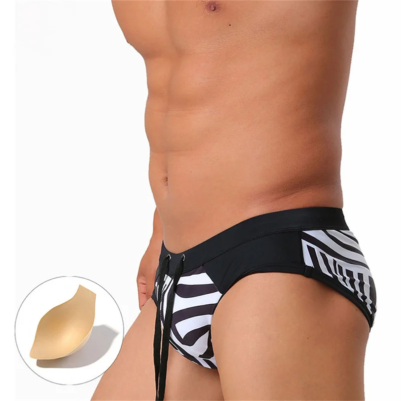 Sexy Underwear Striped Briefs Men's Beach Swimming Trunks with Cups To Prevent Exposure Sexy Beach Swimsuits