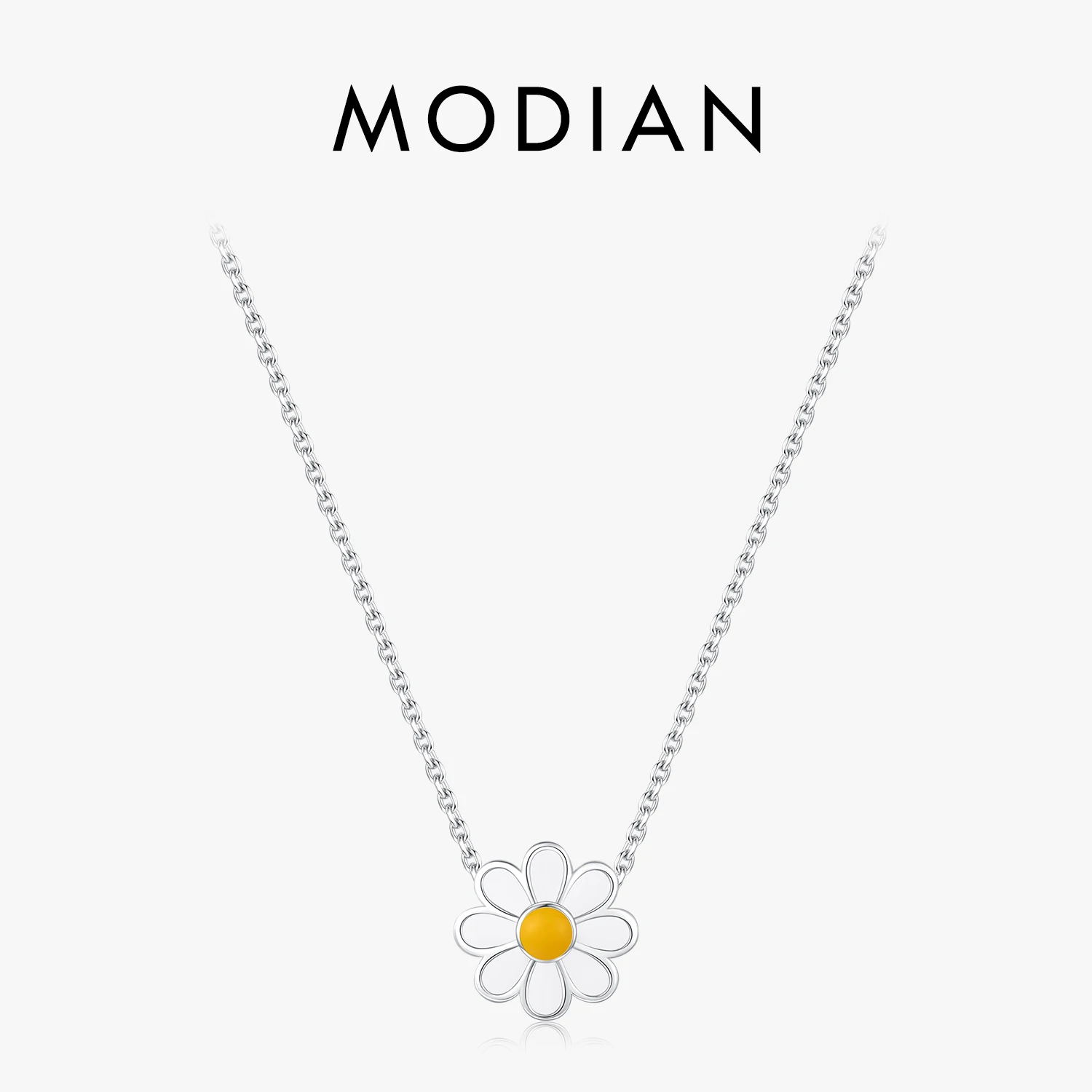 

Modian Genuine 925 Sterling Silver Exqusite Cute Enamel Daisy Pendant Fashon Silver Chain Necklace for Women Fine Jewelry Gift