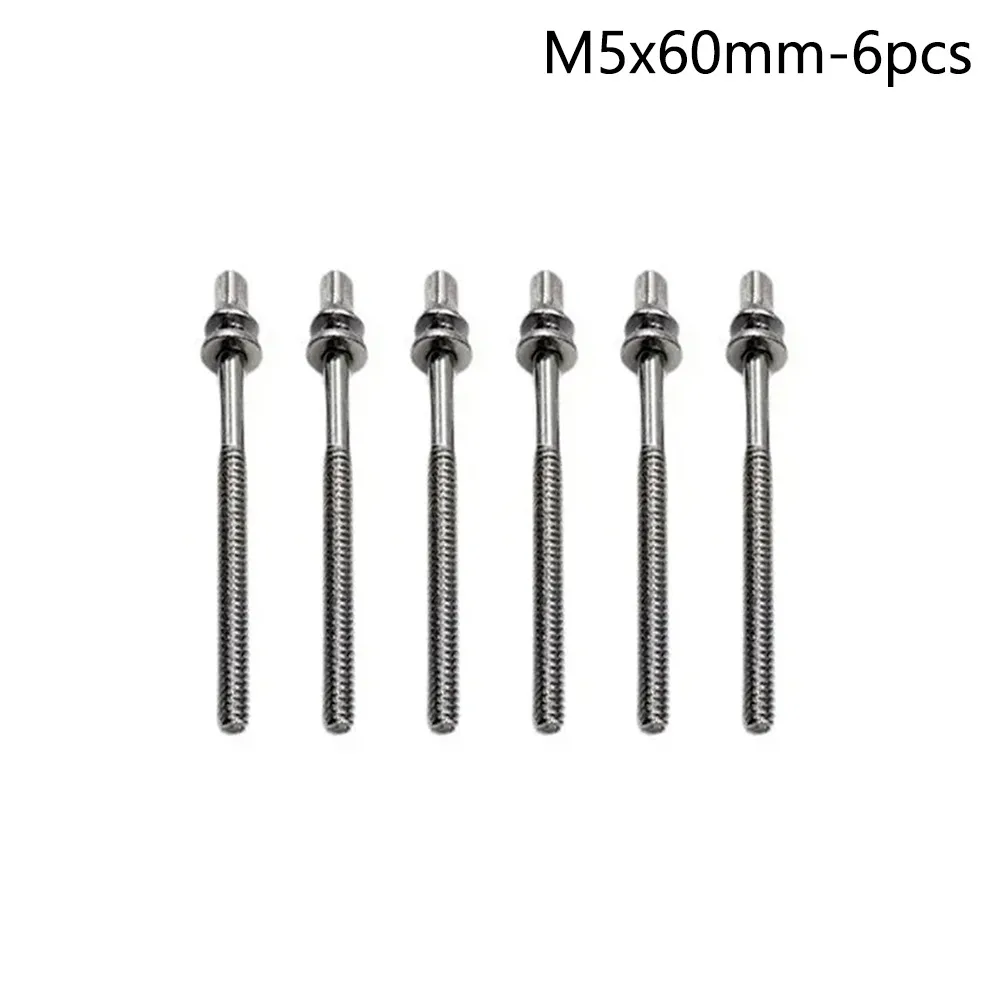 6Pcs Durable Strong Drum Tension Rods with Washers Metal Drum Lug Bolts 5mm M5 Drum Tight Screw for Jazz Drums Repair