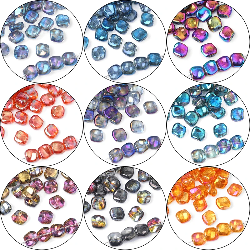 20 Stück 12 x 11 mm bunte, unregelmäßige, quadratische Glaskristallperlen, lose Abstandsperlen für die Schmuckherstellung, DIY-Armbänder, Anhänger, Halskette