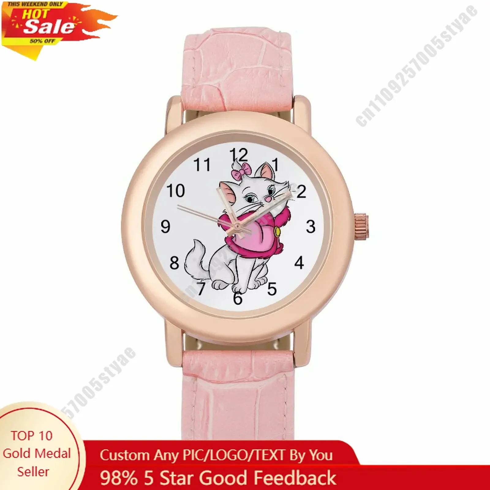 Marie Women Leather Strap Watch Disney Cartoon Custom Watch Personalized Your Own Design Holiday Birthday Anniversarie