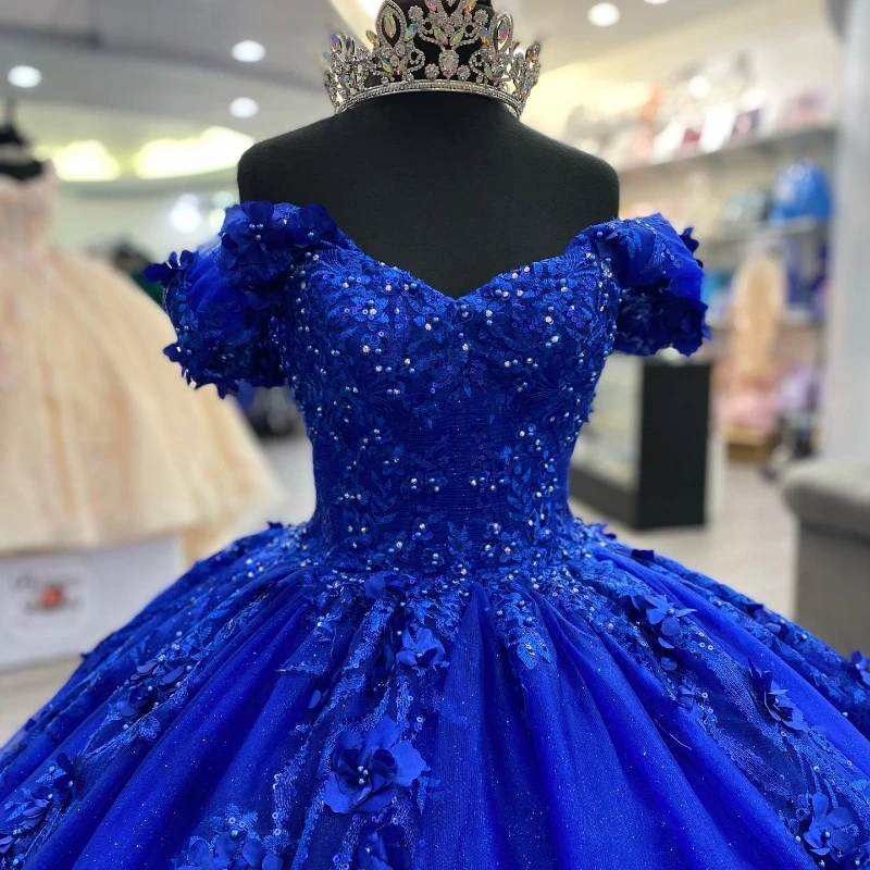 Lorencia-vestido De quinceañera Azul Real, traje De baile con apliques De encaje, cuentas, lentejuelas, dulce 16, YQD215 De 15 años, 2023