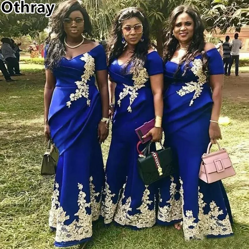 

Блестящие арабские платья подружки невесты Othray Aso Ebi, Золотая Кружевная аппликация, официальная Свадебная вечеринка