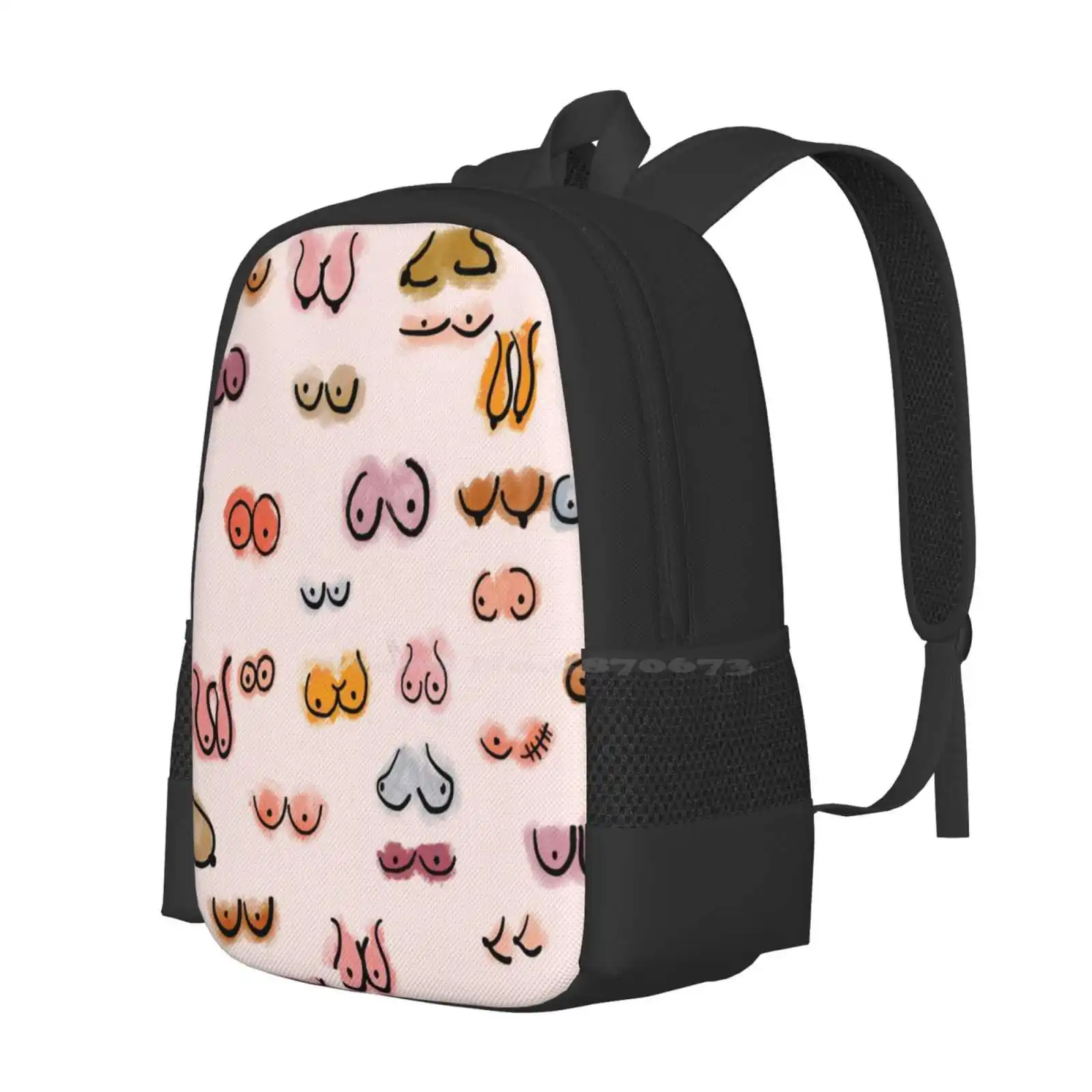 Boobies Watercolor Pattern Design Bag Student's Backpack Boobs Humor Pattern Spring Woman Fight Breast Cancer Proud Pastel