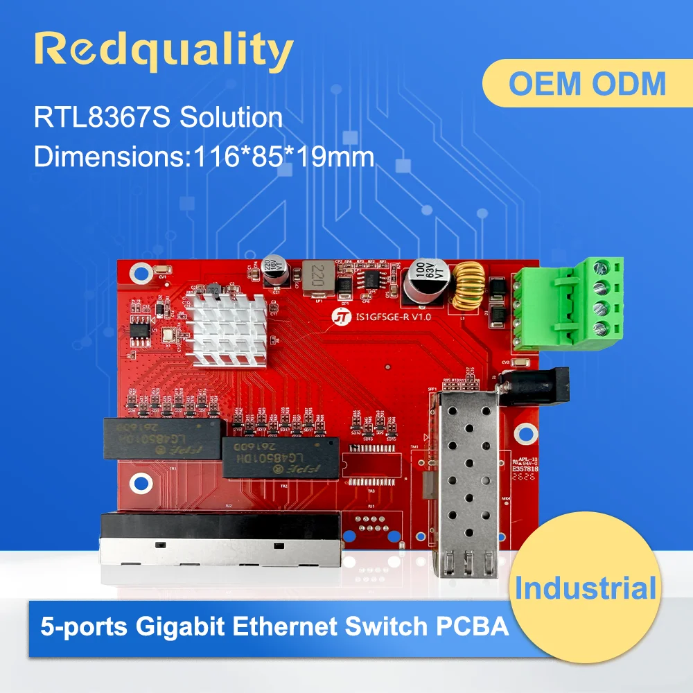 Industrial Grade Gigabit 6-Port Ethernet Switch PCBA with 2 SFP and 4 RJ45 -40 °C~85 °C Ethernet Switch PCBA Support OEM/ODM