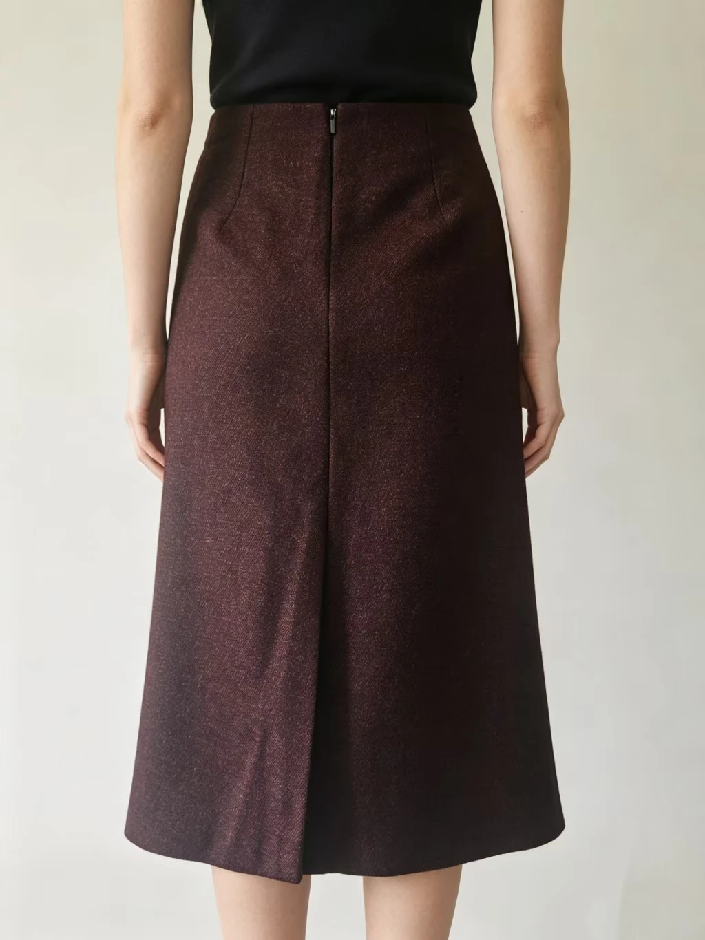 celrimenn Women's Casual Burgundy Slit Midi Skirt High Waist Tweed A-Line Skirt