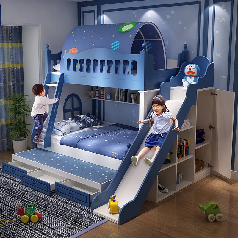 High Safety Solid Wood Kids Bunk Bed with Storage Staircase Underbed Drawers and Ladder the Luxury Gift for Boys and Girls