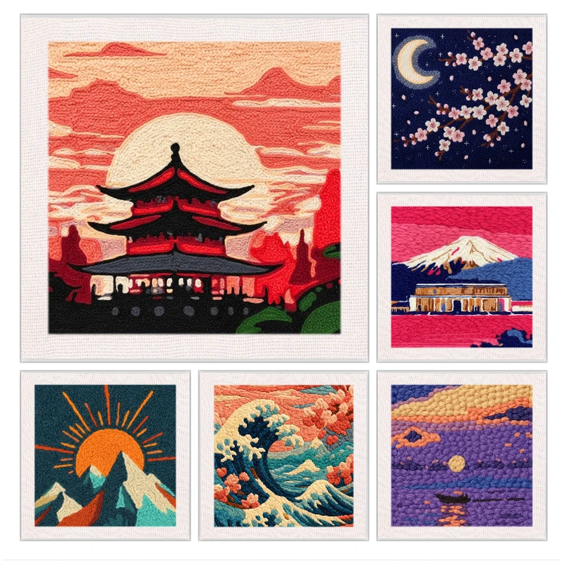 

Punch Needle Kits for Beginners Scenery with Frame DIY Craft Punch Needle Embroidery Starter Set Easy for Adults Festival Gift a