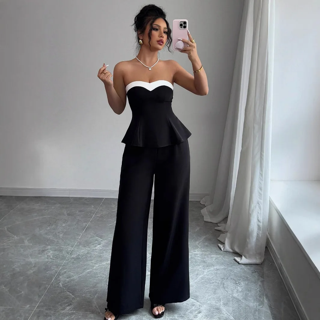 レディース春夏新作 バケーションスタイル 欧米風 オフショルダーベスト ワイドレッグパンツ