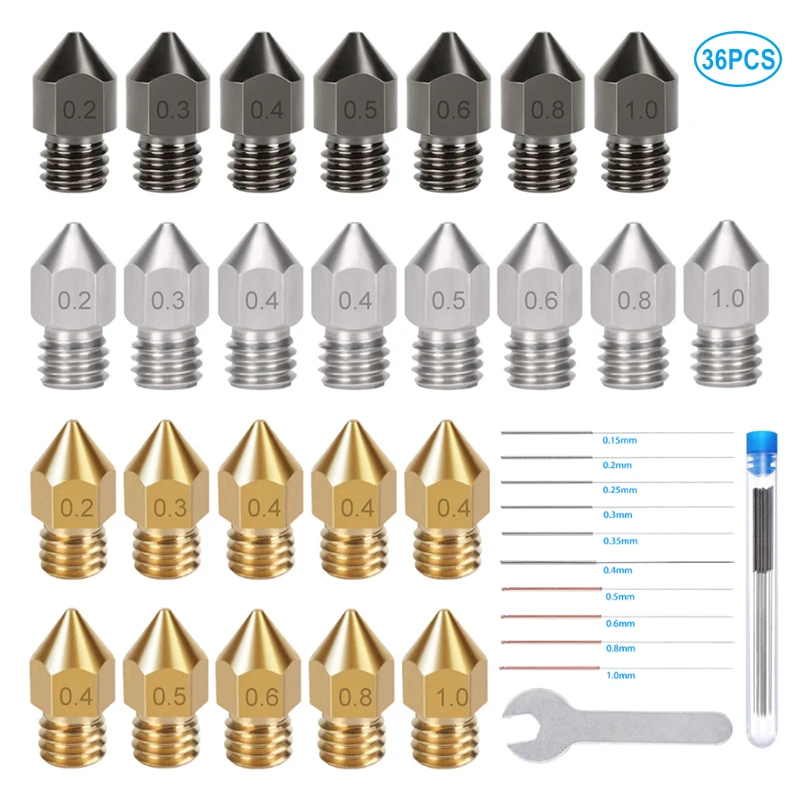 

MK8 0.4 mm Brass/Stainless Steel/Hard Steel Nozzle Cleaning Needle Set Hotend Extruder For 1.75mm Creality CR-10 3D Print Parts