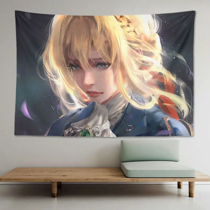 VIKAMA Violet Evergarden Anime Tapestry Girl Print Wall Hanging Aesthetic Dorm Bedroom Decor Kawaii Polyester Fabric Cloth