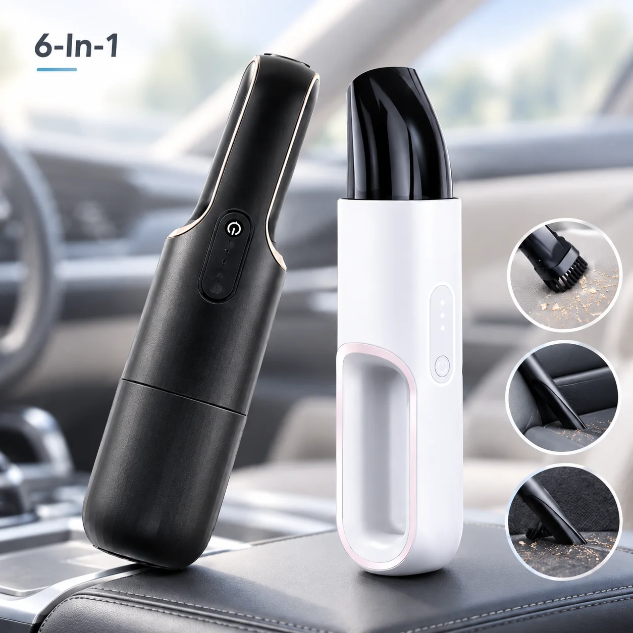6-in-1 handheld vacuum cleaner with universal serial bus charging and portable drying function, suitable for car and home use