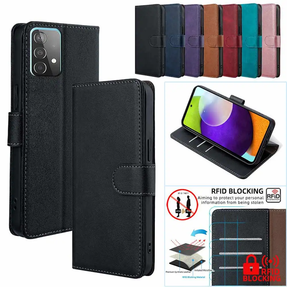 Business Book Style Multi Card Cover For Samsung Galaxy A51 A52 A52S A71 Magnet Buckle Leather Flip Phone Case Coque With RFID