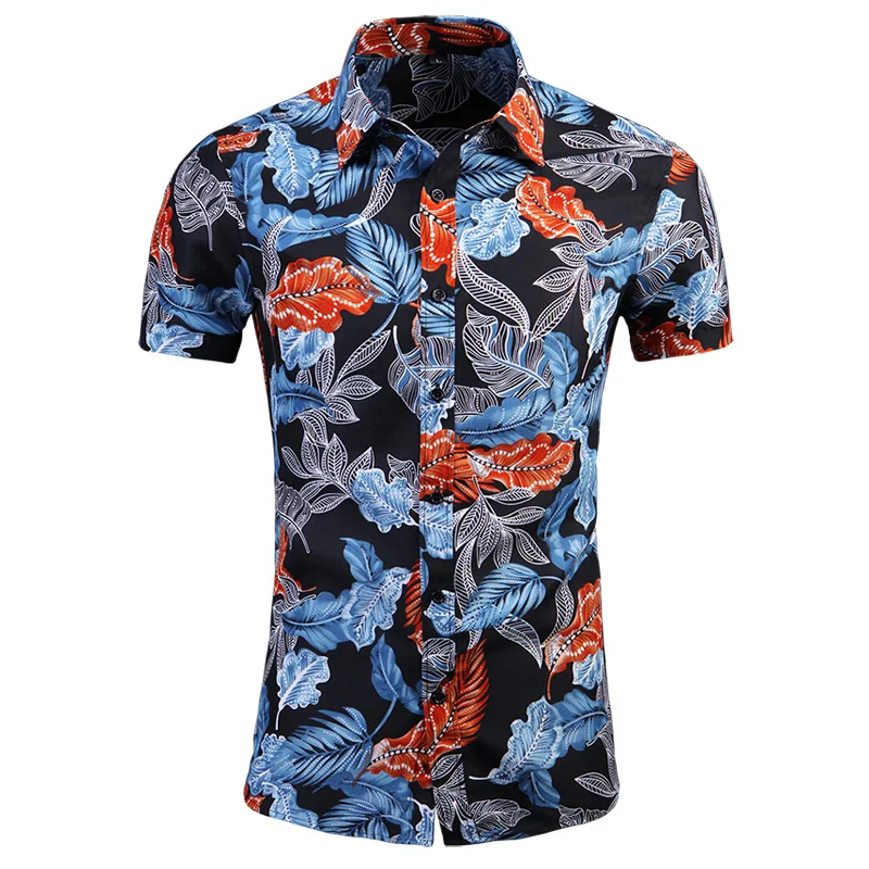 

2025 men's flower shirt large size shirt beach polyester cotton short sleeve M-7XL