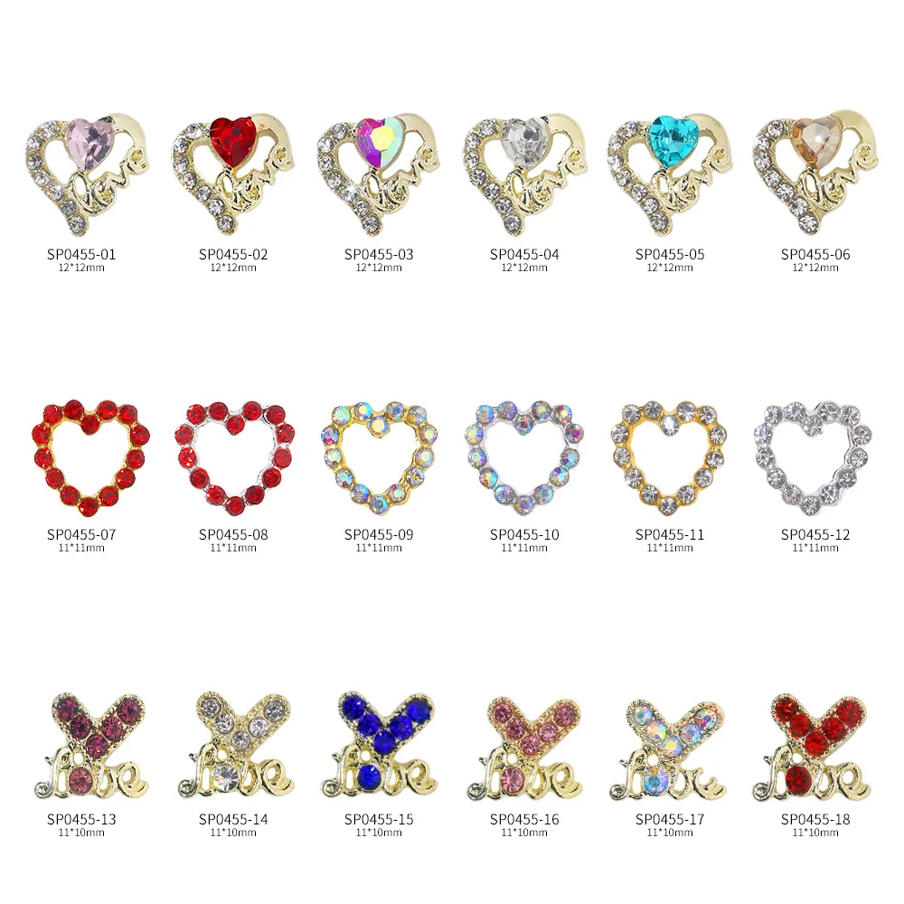10PCS 3D Luxury Alloy Love Heart Nail Art Rhinestone Frame Charms Accessories Parts For Nails Decoration Manicure Supplies Tool
