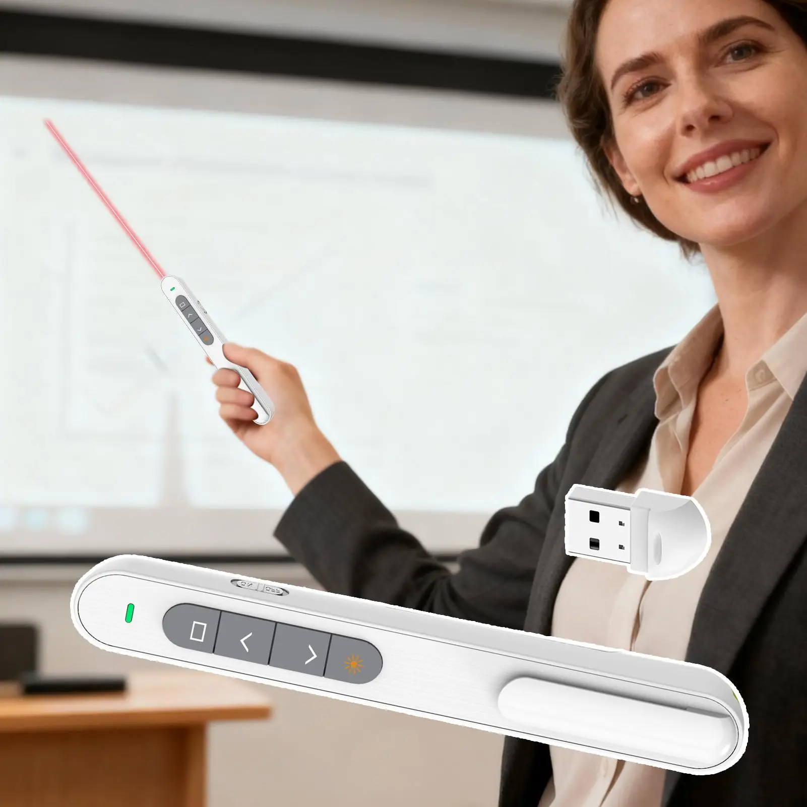 جهاز عرض تقديمي لاسلكي بتردد 2.4 جيجا هرتز، جهاز تحكم عن بعد USB محمول مع التحكم في مستوى الصوت لمدرسة عرض الفصول الدراسية