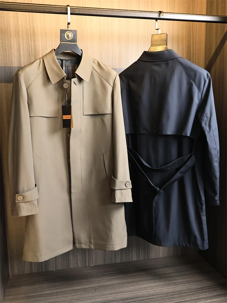 

Briti Sle Men's Casual Long Coat Autumn Faion Windproof Polyester Fiber Stand Fit Jaet Youth Outerwear Coat